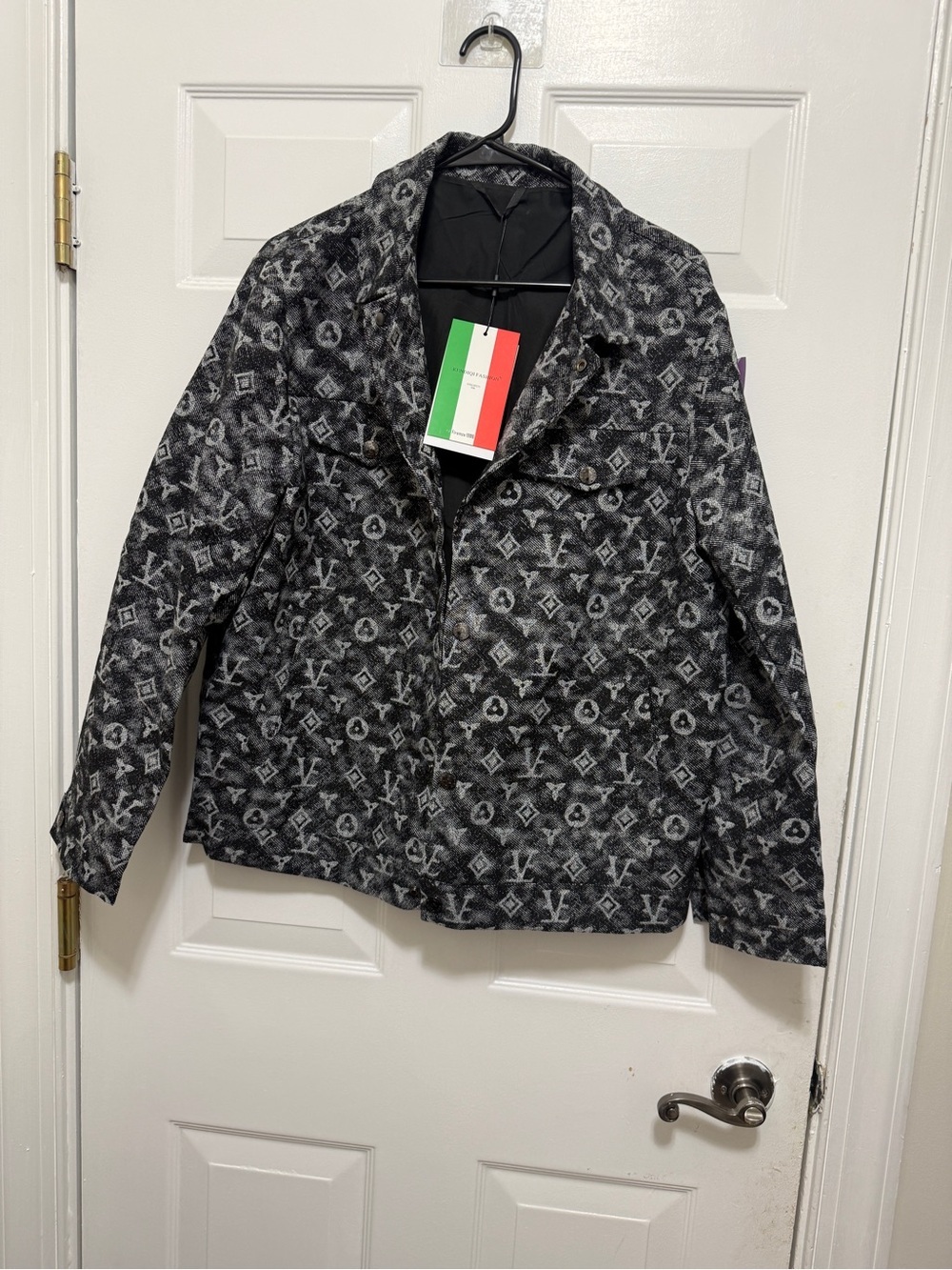 Designer-Inspired Black & Gray Monogram Jacket - Picture 9 of 16